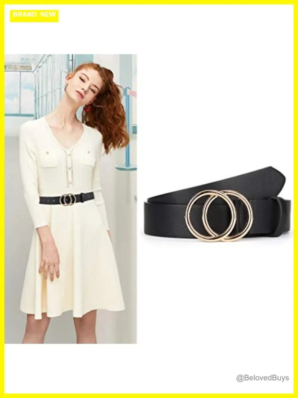 Women's Faux Leather Belts for Jeans Double O-Ring Buckle 2 Pack